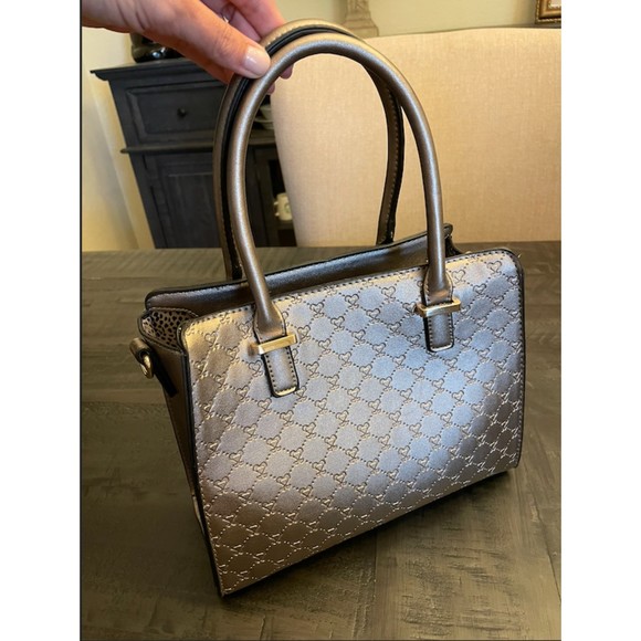 Alyssa Satchel Heart Embossed Bag Purse - Vegan- (Mini Version) NEW - Picture 1 of 11
